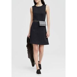 Banana Republic Fit Flare Dress Chic Minimalist Contrast Stitch Women Black Sz 0